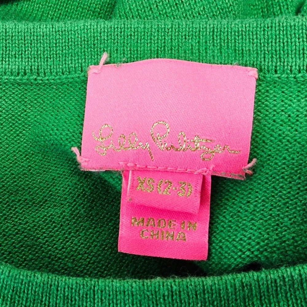 Lilly Pulitzer Sweater Dress Kids XS 2-3T Green Ruffle Pom Pom Long Sleeve